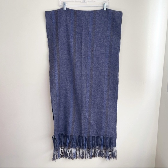 Baby Alpaca Scarf Tejidos Jose Cotacachi Ecuadorian Hand Knit striped blue grey - Picture 2 of 8